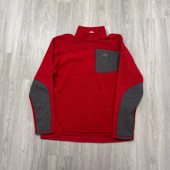 The North Face 1/4 Zip Pullover Men's Medium Red Fleece Sweater Outdoors Hiking - Picture 1 of 8